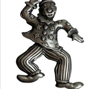 Vintage JJ Pewter Moveable Articulated Clown Pin Brooch